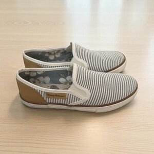 Tommy Bahama Striped Denim and Tan Sneakers